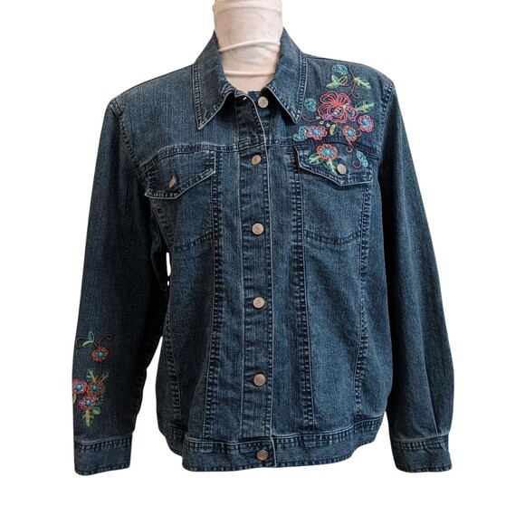 Denim Jacket Embroidered Beaded  Women Blue 14P - Picture 2 of 8